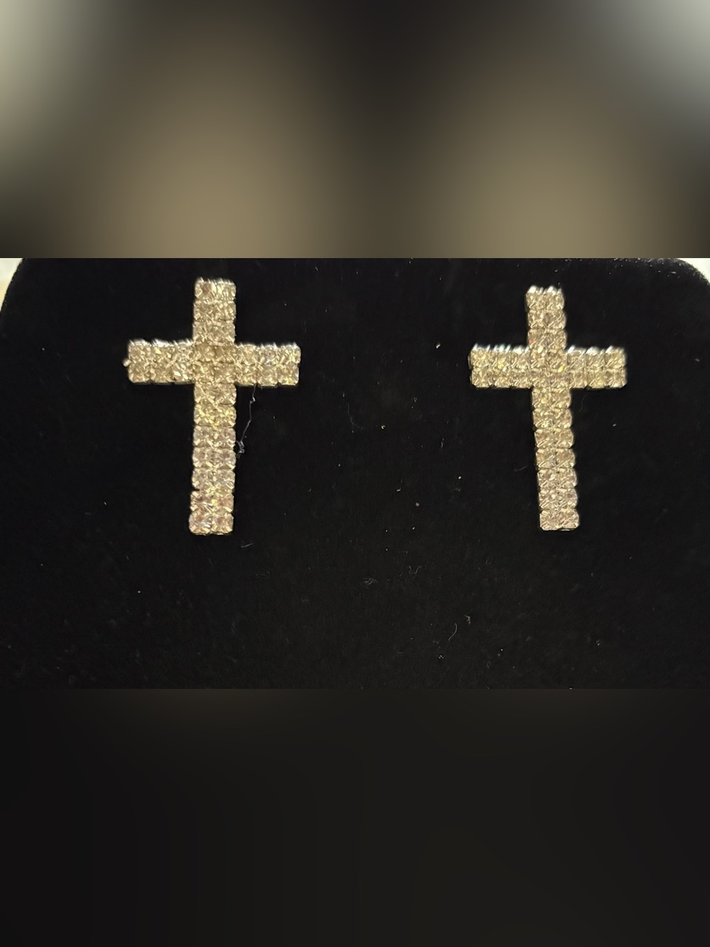 Silver Tone Sparkling Crystal Cross Stud Earrings Statement Jewelry